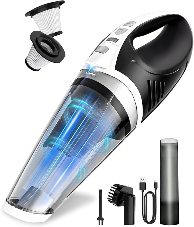BRL Handheld Vacuum Cordless Car Vacuum Cleaner with Powerful Suction 2 Modes Mini Hand Vacuum Dry &amp Wet LED Light Portable Vacuum for Car Pet Hair Home Office Keyboards White Sliver