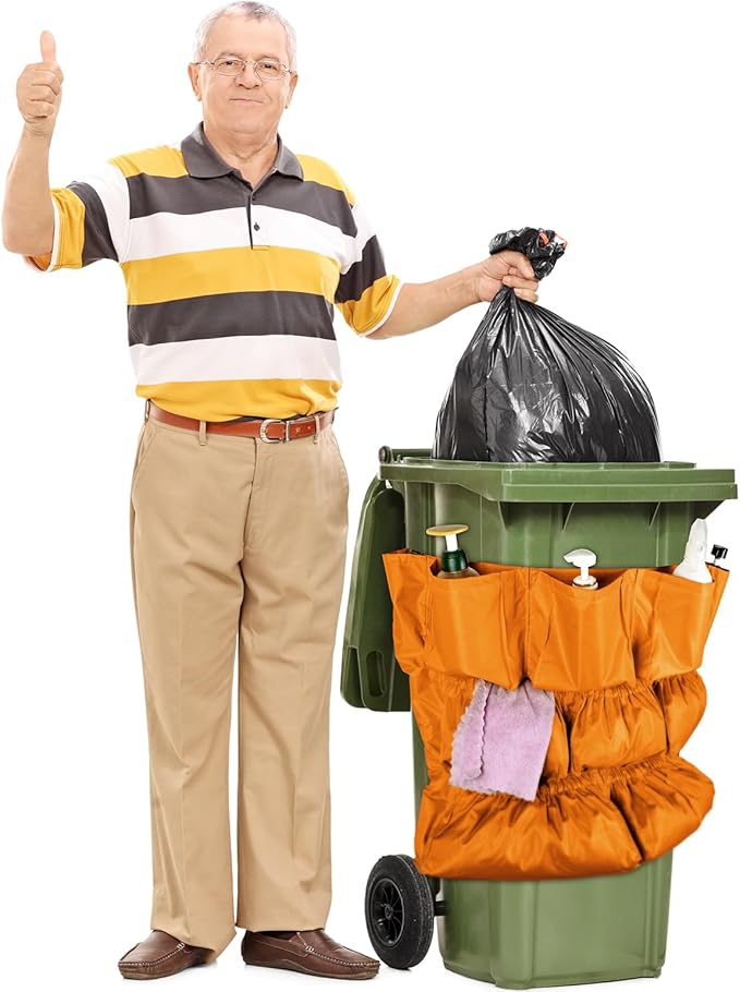 Frienda 4 Pcs Trash Can Caddy Bag Cleaning Caddy Bag for Garbage Bins Trash Holder Cart Garbage Bin Storage Organizer Fits 32-50 Gallon Can Janitorial Storage Cleaning Supplies (Yellow)