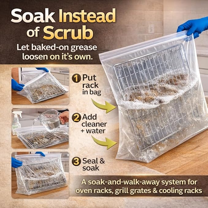 No-Scrub Oven Rack Metal Cleaning Bags 10 Pack Reusable Leakproof Soaking Bags for Grill Grates Air Fryer &amp Cooling Racks Oversized 27.5 x 19.6 in