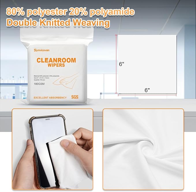 Microfiber Wipes 6x6(100 PcsClass 100 180GSM) Superfine Lint Free Cloths Cleaning and Drying Cloths Reusable Ultra Absorbent for All Surface Types