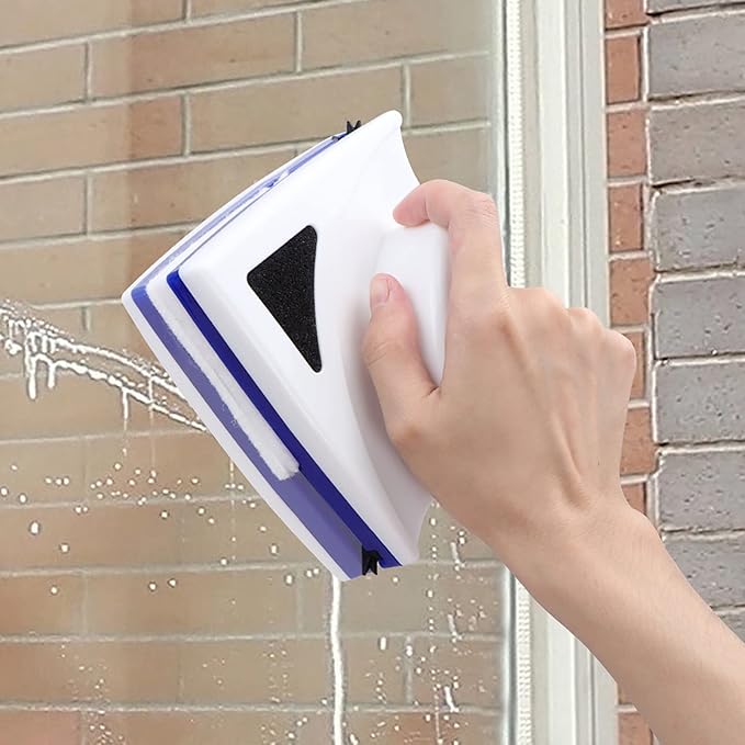Double-Sided Magnetic Window Cleaner for Single Glazed Windows 3–8mm Glass Thickness Triangle Design with Anti-Fall Rope &amp Strong Neodymium Magnets