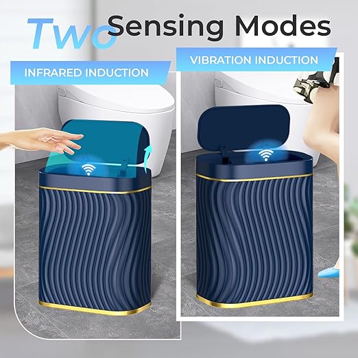 steo spce Bathroom Small Trash Can with Automatic Touchless Lid 2.6 Gallon Smart Garbage Can Narrow Waterproof Trash Bin for Bedroom Office Living Room (Dark Blue)