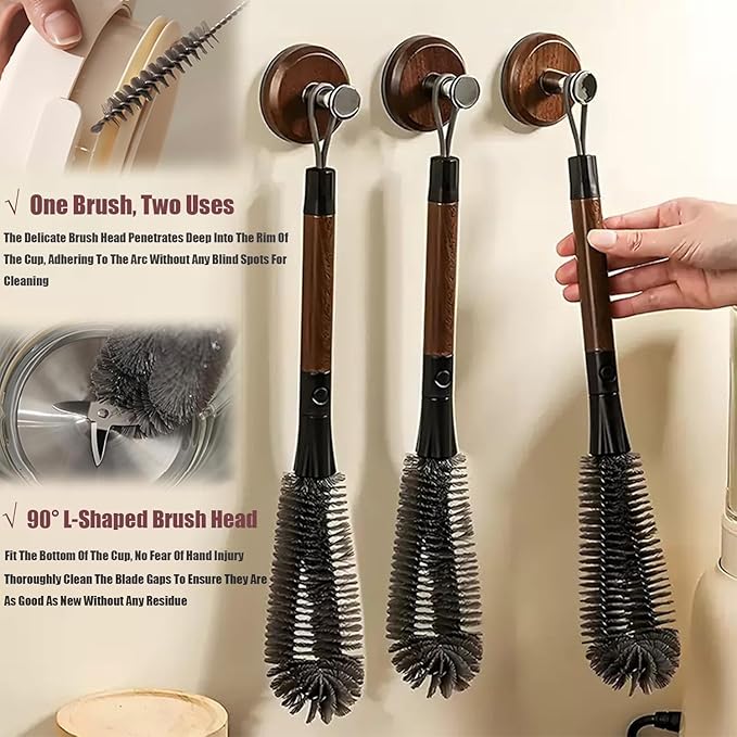 Soft Bristle Silicone Cup Brush360° Flexible Silicone Bottle Brush with Long HandleMultifunction Cleaning Tool (3pcs)