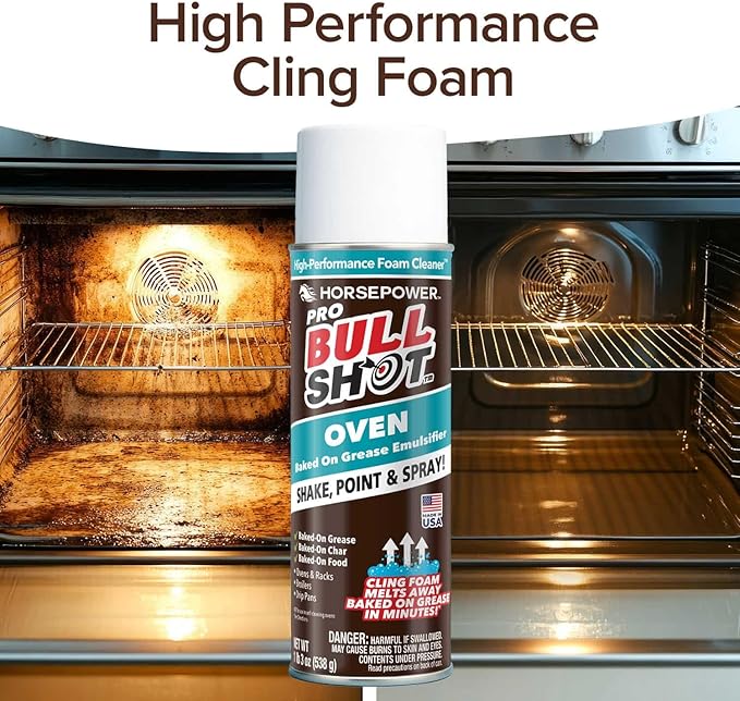 Bull Shot Oven Pro AS SEEN ON TV Cling Foam Melts Away Baked-On Grease Char &amp Food In Minutes Professional Strength Shake Point &amp Spray Made in the USA Ovens Racks Drip Pans &amp Br
