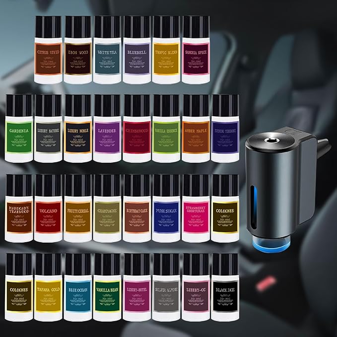 Car Air Freshener Refill Cologne Aromatherapy Oil 30 PCS Essential Oils Mixed Fragrance Set for Car Diffusers (No Diffuser Included)