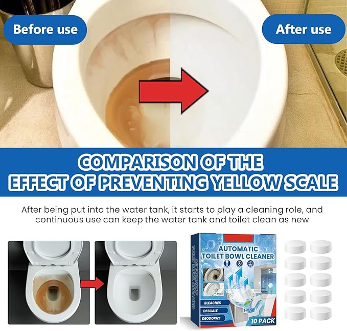 Toilet Bowl Cleaner Tablets 10 Pcs - In-Tank Cleaning Power Helps Remove Limescale &amp Stains Easy Use(2pcs)