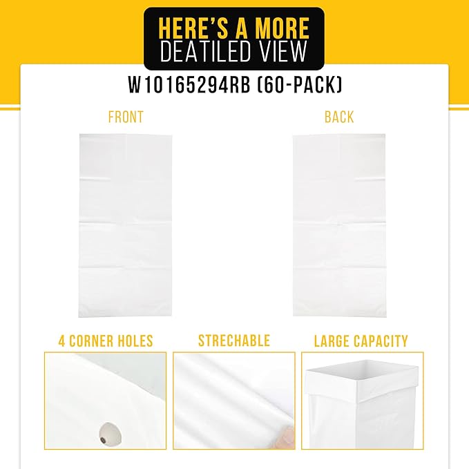 PartsBroz Trash Compactor Bags (60-Pack) for Whirlpool TU800SPPB3 Trash Compactor Bags Bags Heavy Duty