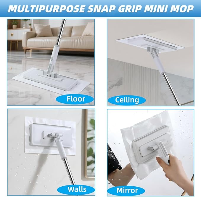 Mini Mop - Instant Touch-Free Cloth Change Convenient Cloth Changing Mini Mop with Locking Head Lazy Zero Touch Mini Mops Wet and Dry for Kitchen House