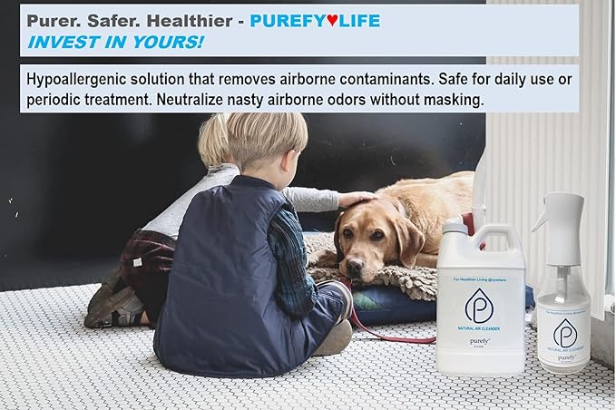 PUREFY Natural Air Cleanser (24oz+68oz Refill) Eliminate airborne matters. Odor eliminator. Unscented Hypoallergenic. No residue. Safe for babies and surfaces.