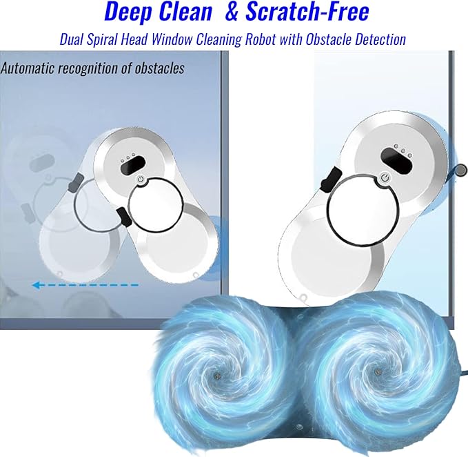 Window Cleaning Robot Automatic Window Cleaner with Water Spray for Windows/Tiles/Class Door 5600Pa Suction Power AI Path Planning Remote Control