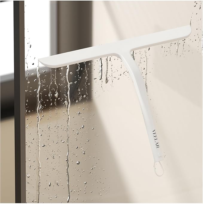 Shower Squeegee for Shower Glass Bathroom Glass Cleaning Tool with Hook Mount Squeegee for Glass Doors Window Cleaning Tile Shower Walls (White)