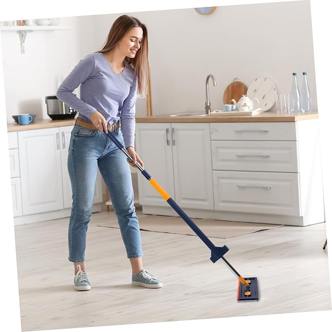 OUNONA Flat Mop with Reusable Pads Thick Absorbent Floor Cleaning Mop for Hardwood and Tile Rotating Multi Functional with Comfortable Grip Handle Easy Storage Upright Design Blue