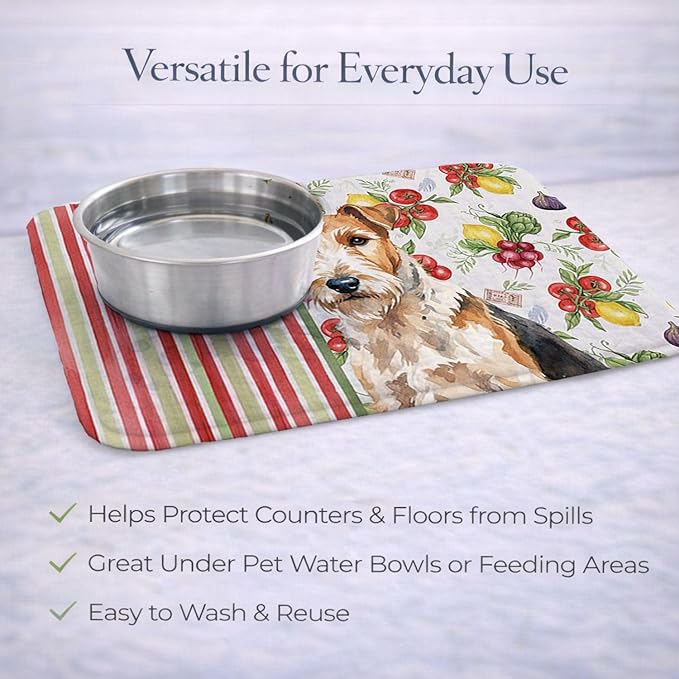 Caroline's Treasures Wire Fox Terrier Vegetables Dish Drying Mat Absorbent Dish Drying Mat Pad for Kitchen Counter Dish Drainer Mat for Countertop 14 x 21 Multicolor