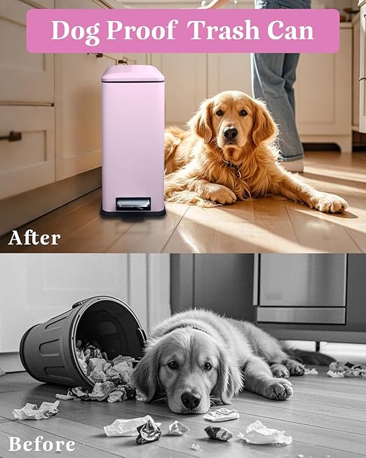 1.3 Gallon Trash Can with Removable Inner Bucket Pink Trash Can with Soft Close lid Stainless Steel Step Pedal Garbage Can for Bathroom Living Room