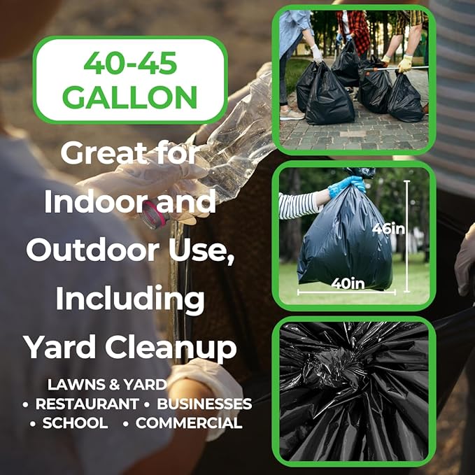 42 Gallon Heavy Duty Contractor Trash Bags - 40'' x 46'' Tear-Resistant Leak-Proof 100 Count - Industrial Strength for Construction Yard and Commercial Use
