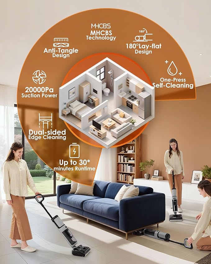 Tineco Floor ONE i5 Stretch Wet Dry Vacuum Cleaner Vacuum &amp Mop in One Step 20kpa Powerful Suction 180° Lay-Flat Design Anti-Tangle Design Dual-Sided Edge Cleaning Up to 30* Minutes Runtime