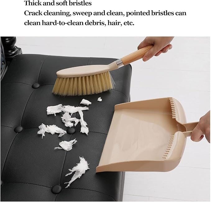 Whisk Broom Hand Held Hand Broom Wooden Handle Drafting Brush and Dustpan Set Bench Suitable for DesktopWorkbench(A)