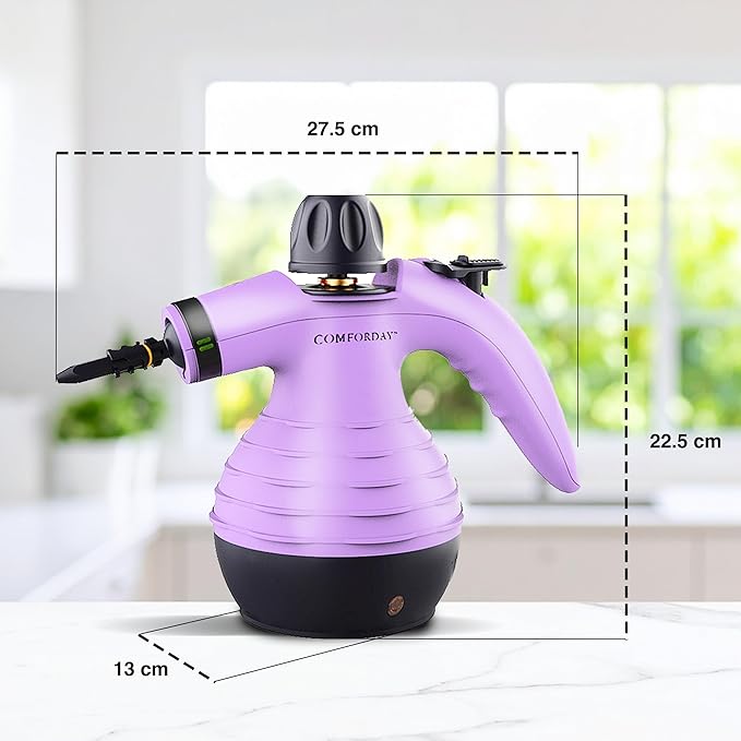 Comforday Multi-Purpose Handheld Pressurized Steam Cleaner with 9-Piece Accessories Handheld Steamer Perfect for Stain Removal Curtains Car Seats Floor Bathroom Window Cleaning (Purple)