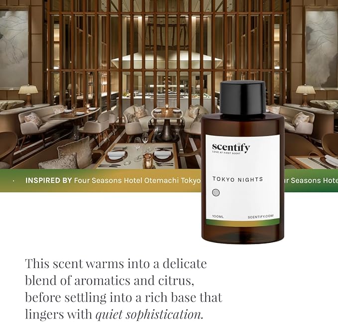 Scentify Tokyo Nights Aroma Oil Refill for Diffusers – Bergamot Grapefruit &amp Sandalwood Amber Woods – Luxury Aromatherapy Fragrance – 100ml / 3.38oz