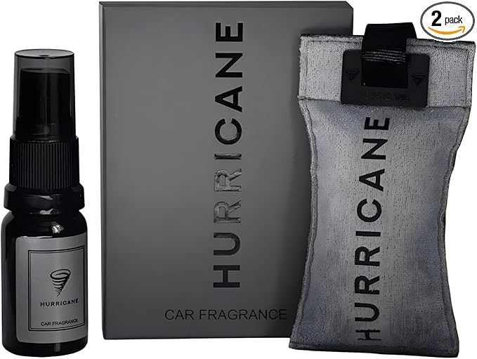 HURRICANE Car Air Freshener Gray – Long Lasting Natural Luxury Scent Hanging Lemon Iris Amber Sandalwood Automotive Accessories Refillable Car Perfume Spray for Men and Women