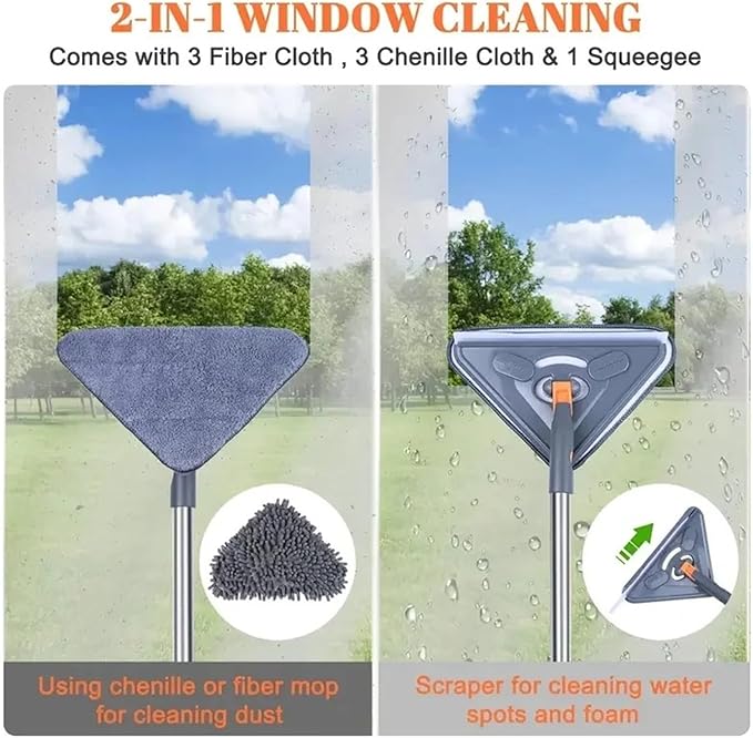 Compatible for 1Set Wall Cleaner Mop with Handle Adjustable Ceiling Cleaning Cloth 360 Rotating Dust Reusable Tool
