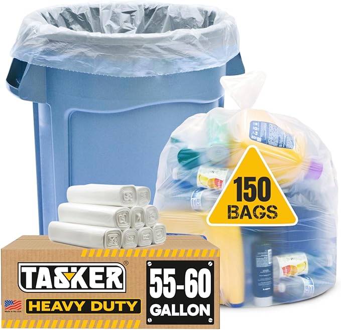 55-60 Gallon Trash Bags Heavy Duty (MegaValue Pack 150 COUNT) Extra Large Clear 50-60 Garbage Bags Bulk Trash Liners Perfect for Recycling Office Waste Storage Use