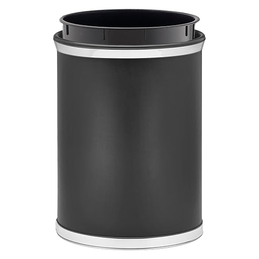 Kraftware Sophisticates Oval Wastebasket with Plastic Liner Adding Classic Style to The Bathroom and All Other Rooms in The Home or Office 13 Quart Capacity Black with Polished Chrome Trim