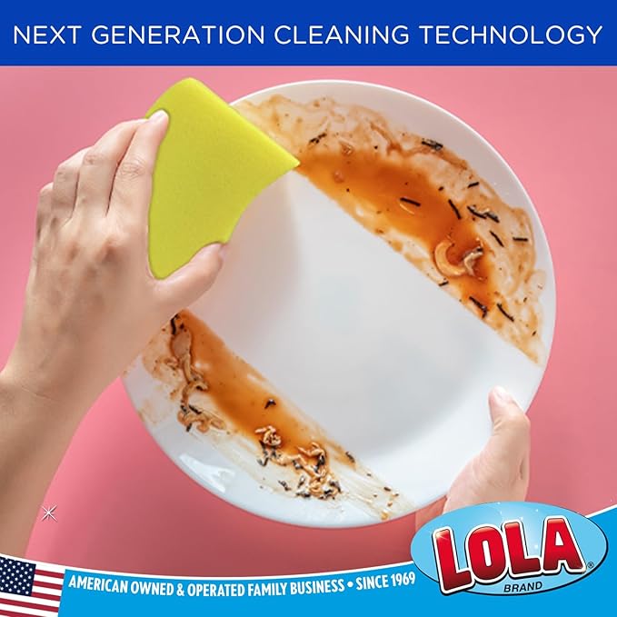 LOLA Heavy Duty Scrub Sponges 12 Pack Made in USA Superior Sponge Lasts up to 4X Longer Reusable Long Lasting Next Generation Cleaning