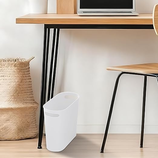 3 Pack Narrow Office Trash Can 3.2 Gallon Slim Waste Basket Plastic Bathroom Wastebasket Slim Garbage Can Container Bin with Handle for Narrow Spaces Bathroom Bedroom Kitchen Office at Home White