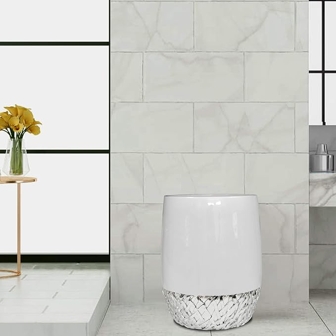 nu steel Bali Bathroom Wastebasket Bin Trash Can in Premium Resin and Chrome for Bathrooms &amp Vanity Spaces