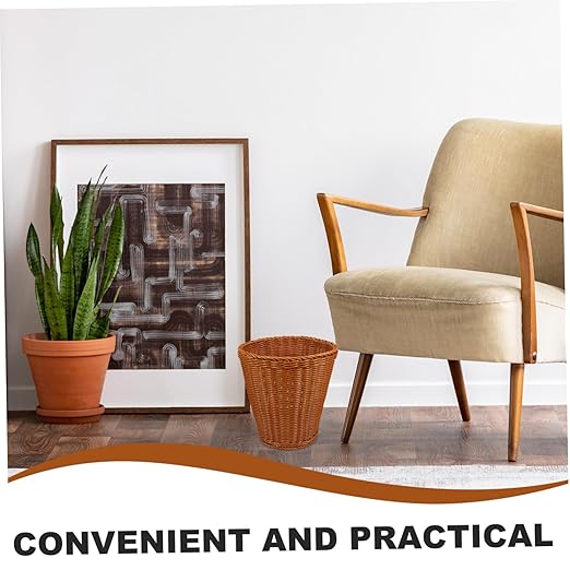 Happyyami Stylish Woven Storage Container Imitation Rattan Wastebasket Room Decor Multi-Purpose Basket