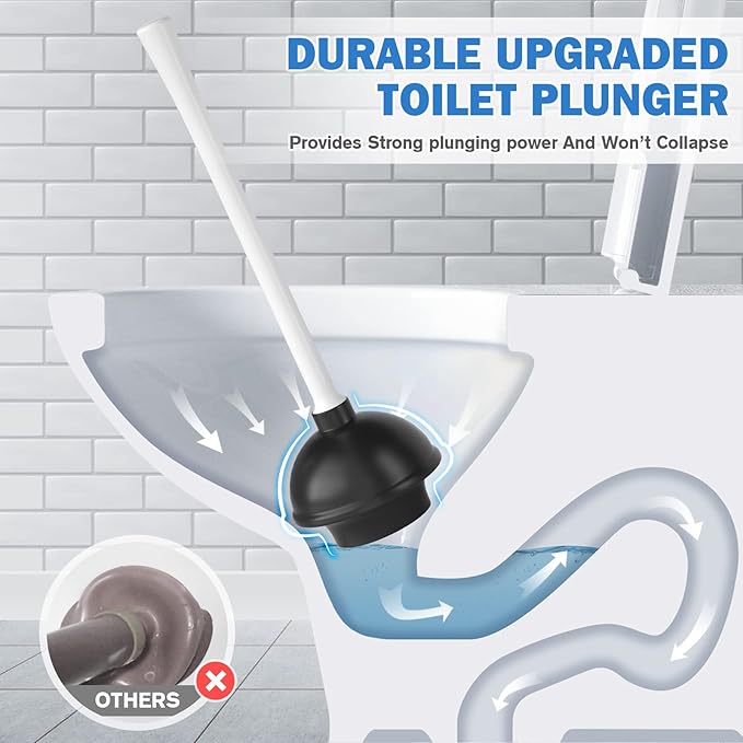 Toilet Plunger and Brush Bowl Brush and Heavy Duty Toilet Plunger Set with Ventilated Holder 2-in-1 Bathroom Cleaning Combo with Modern Caddy Stand for 5.7-inch Toilet Drain(White 2 Set)