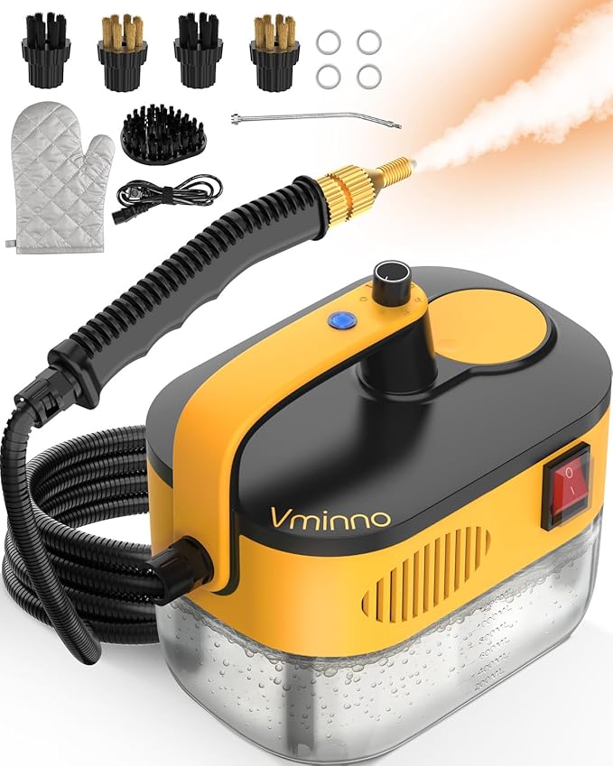 Heavy Duty Steam Cleaner for Home 15s Fast Heating &amp 1.2L Tank Steam Cleaner with 11-Piece Accessories 6-Level Adjustable Steamer for Cleaning Grout and Replacement Sponges Bundle