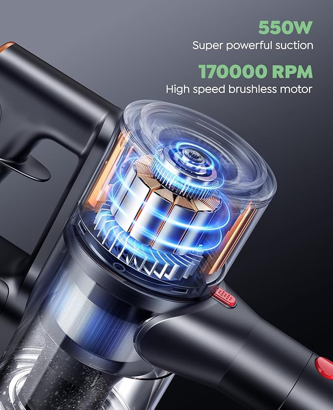 Cordless Vacuum Cleaner 45Kpa 550W 60Mins Vacuum Cleaners for Home Stick Vacuum Cordless Rechargeable Wall Mount Charging Self-Standing Household Vacuum for Pet Hair/Carpet/Hardwood Floor(X9)