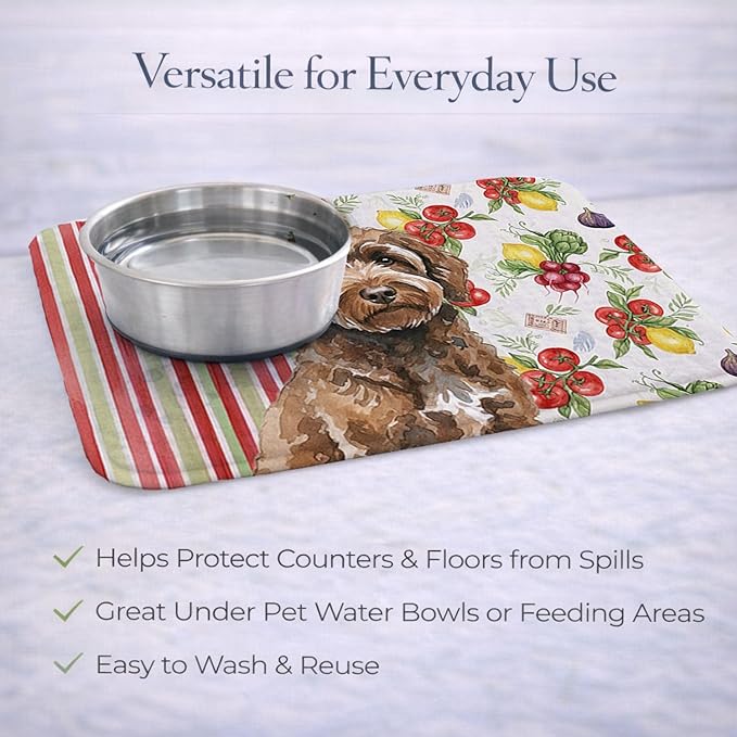 Caroline's Treasures Brown Portuguese Water Dog Vegetables Dish Drying Mat Absorbent Dish Drying Mat Pad for Kitchen Counter Dish Drainer Mat for Countertop 14 x 21 Multicolor
