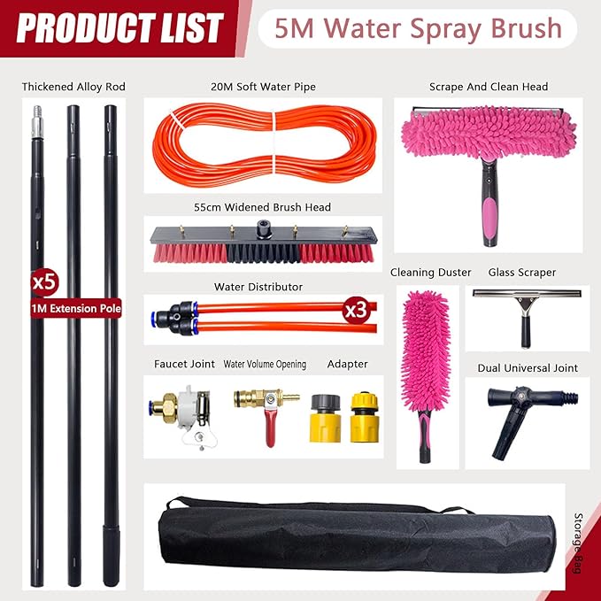 BeoyNot Water Fed Pole Kit Telescopic Water Fed Brush Extendable Pole Kit for Window Glass Solar Panel Clean Roof Outdoor Glass Brush Window Washing Equipment 5m（16ft）