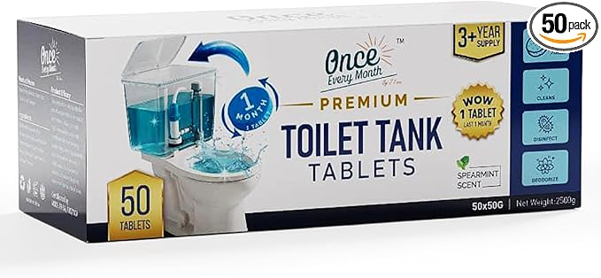 Once Every Month Premium Toilet Tank Cleaning Tablets 300 Flush Count(50 Tablets)Long Lasting Automatic Cleaner Spearmint Scent