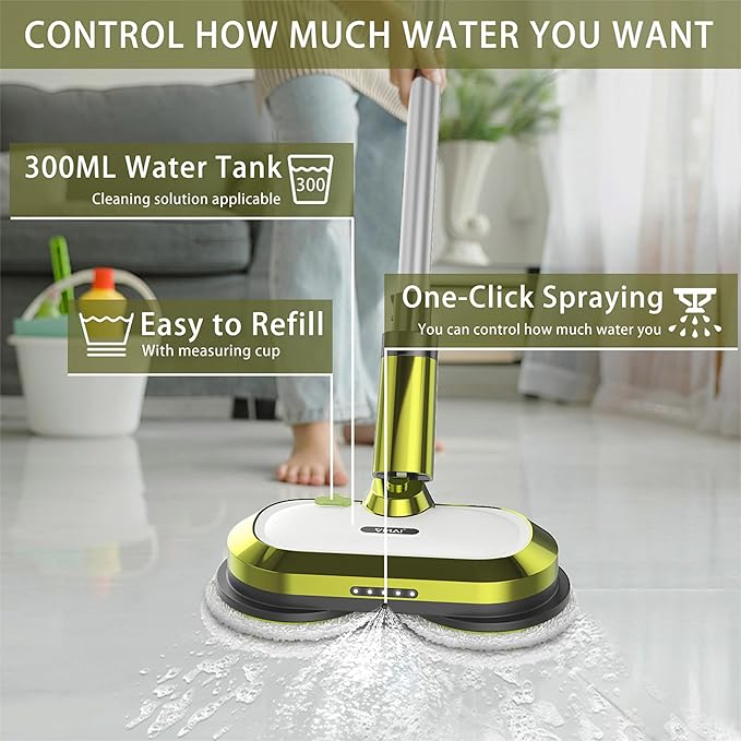VMAI Cordless Electric Mop with Water Spray &amp Detachable Battery Rechargeable Floor Spin Mop &amp Scrubber with LED Headlights Washable Pads Lightweight for Hardwood Tile Marble Floor Cleaning