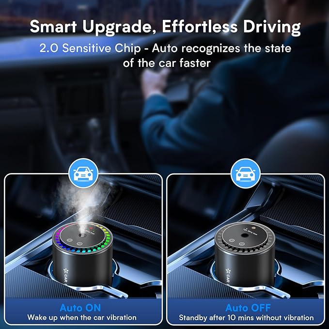 Smart Car Air Freshener New Ultrasonic Car Diffuser Star Projector &amp RGB Voice-Activated 5S Full Odor Clean 3 Mode &amp Auto On/Off 50ML Refillable Scent Long Lasting Up to 135 Days - Ocean