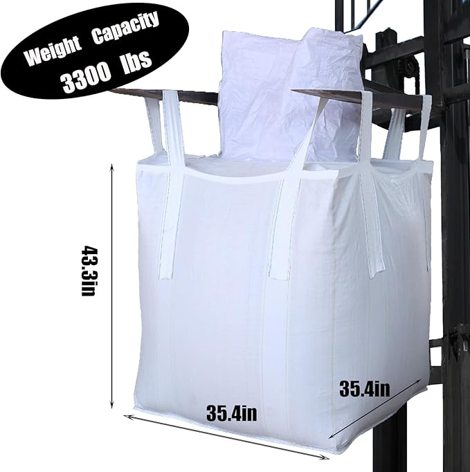 10Pack Aolikebao FIBC Bulk Bag1.5 Ton Bag 35.4L x 35.4W x 43.3H3300lbs SWL Safty Factor 3:1Woven Polypropylene BagsTop Circular Feed Inlet Flat Bottom (10)