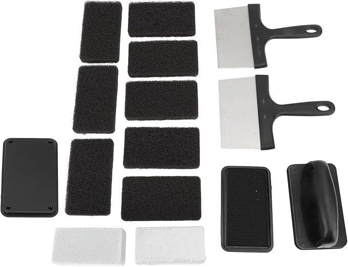 Griddle Cleaning Kit Grill Cleaning Kit with Anti - Hot Handle Sponge and Stainless Steel Scraper Multifunctional BBQ Cleaning Tools for Flat Top Grills and Outdoor Cooking (15 Pieces Set)