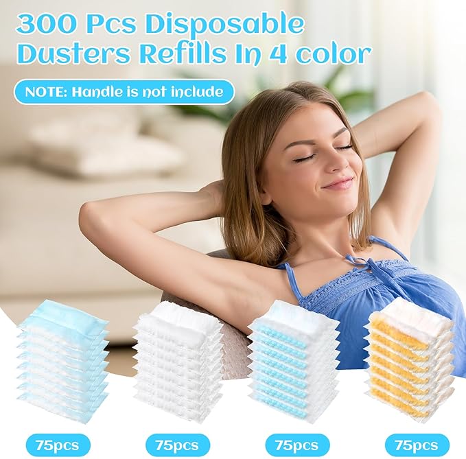 Mimorou 300 Pcs Disposable Dusters Refills Bulk Heavy Duty 180° Multi Surface Replacement Dusters for Cleaning Ceiling Fan with Microfibers Unscented (Light Colors)