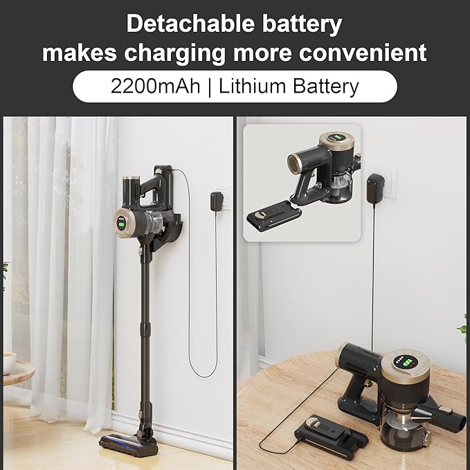 Cordless Stick Vacuum Cleaner 30KPa Handheld 2200mAh Rechargeable Battery Lightweight Small Vac Electirc Broom 40Mins Runtime for Home Hard Floor Carpet Pet Hair Cleaning LED Screen