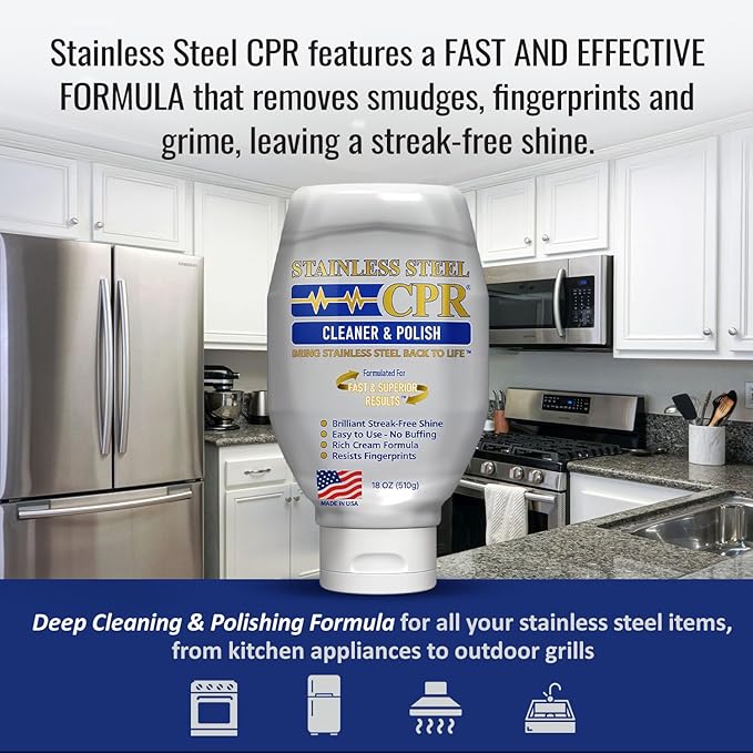 Stainless Steel CPR 18oz- 2-in-1 Kitchen Stainless Steel Cleaner and Polish for Appliances- Cleaner Removes Fingerprints Water Marks and Grease. Refrigerator Cleaners Stoves &amp Dishwashers