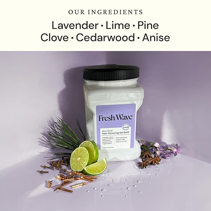 Fresh Wave Lavender Odor Removing Gel Refill 63 oz. - Safer Odor Absorbers for Home Natural Plant-Based Odor Eliminator Every 15 oz. lasts 30-60 Days For Cooking Trash &amp Pets