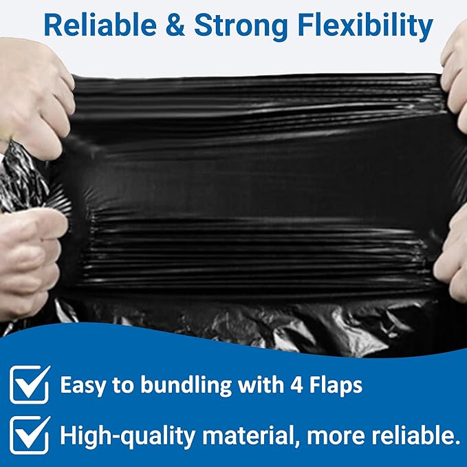 23-33 Gallon 1.2 Mil Heavy Duty Trash Bags 60 Count with 4 Innovative Flap Ties | Compatible with Rubbermaid Brute &amp Winco &amp Behrens 30-33 Gallon Round Trash Can Black 30 Count &amp Clear 30