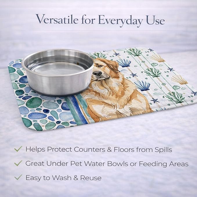 Caroline's Treasures Sandy Leonberger Coastal Sea Glass Dish Drying Mat Absorbent Dish Drying Mat Pad for Kitchen Counter Dish Drainer Mat for Countertop 14 x 21 Multicolor