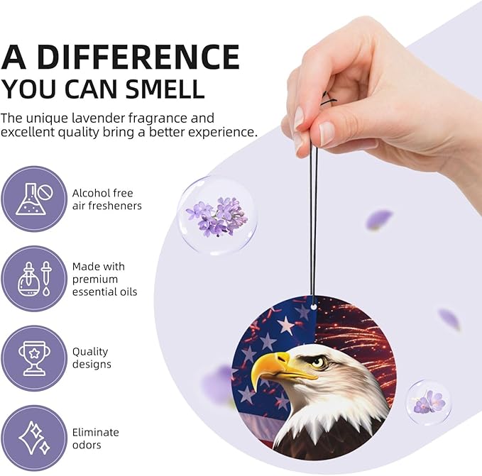 100 PCS Hanging Car Air Freshener Double Sided USA Eagle Flag Automotive Interior Decor Banner Firework Car Essentials for Women Men Lavender Scented