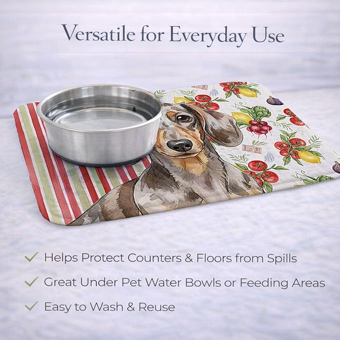 Caroline's Treasures Dapple Dachshund Vegetables Dish Drying Mat Absorbent Dish Drying Mat Pad for Kitchen Counter Dish Drainer Mat for Countertop 14 x 21 Multicolor