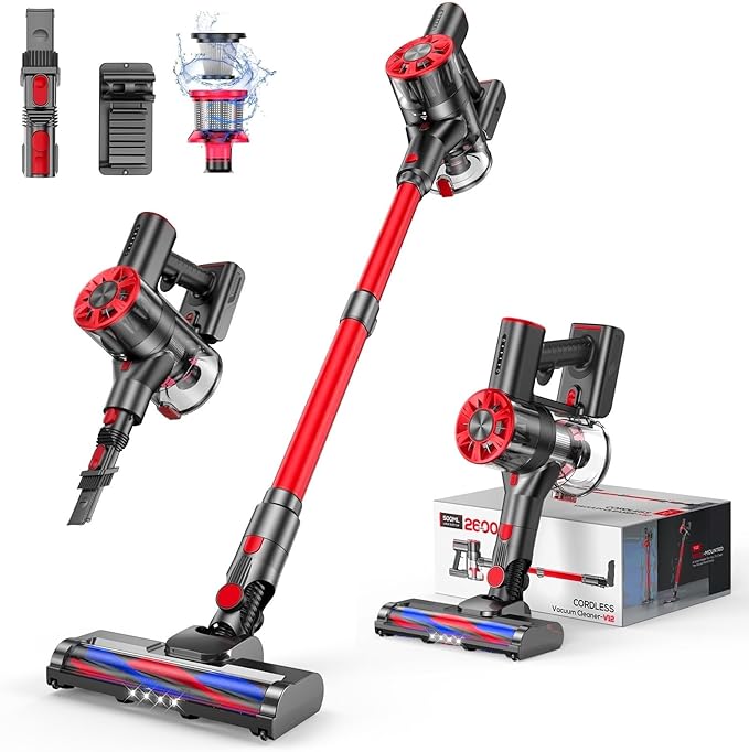 Cordless Vacuum Cleaner for Home 80000PRM Powerful 4 in 1 Lightweight Stick Vacuum with 2 Adjustable Suctions Max 40 Mins Runtime 2600mAh Rechargeable Vacuum Cleaners (Hibiscus)